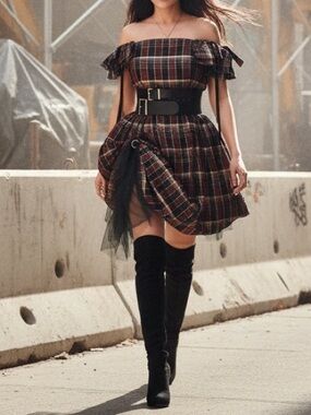 Vintage Victor Costa Upcycled Plaid Bubble Mini Dress